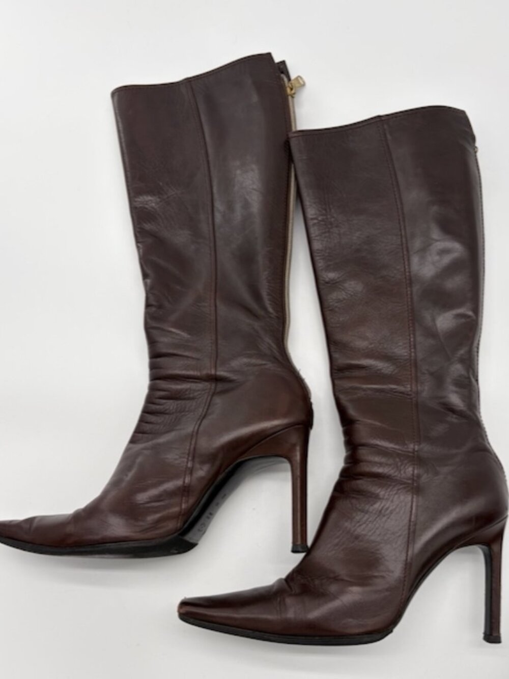 Vintage Casadei Archival Dark Brown Leather Knee-High Back-Zip Boots, size 10